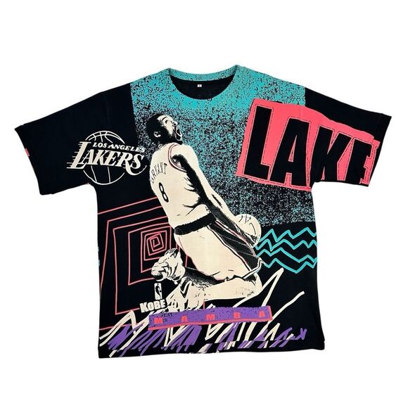 Kobe Bryant 90s Retro Lakers All Over Print Tee Size L Magic Johnson T’s Style - Picture 1 of 2